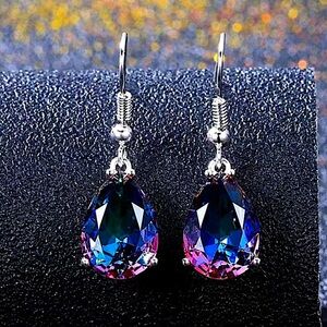 Silver Amethyst Pink Crystal Drop Dangle Boho Handmade Earrings